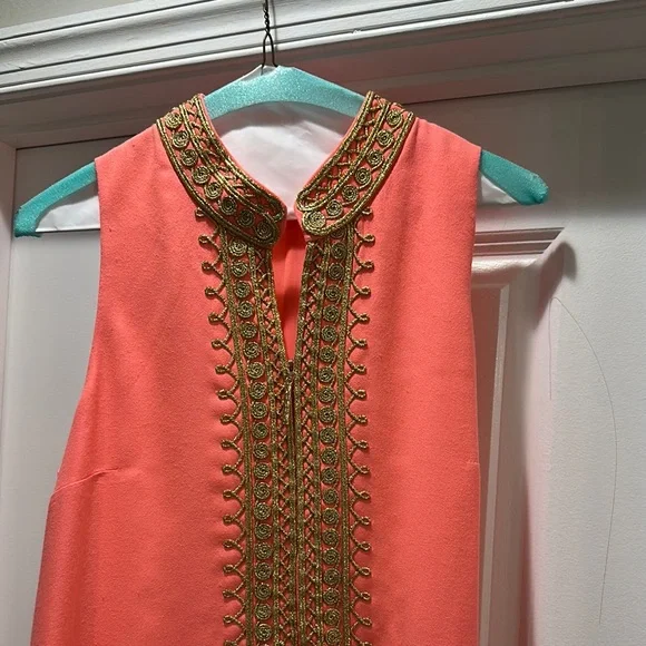 Lilly Pulitzer Coral and Gold Embroidered Midi Dress - Picture 2 of 2